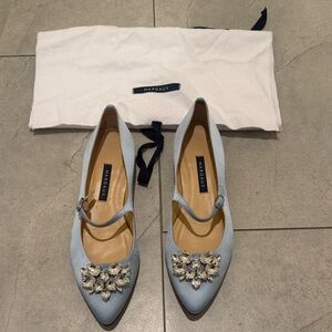 Micaela x Margaux Women's Blue Flats with Crystal Embellishments with dust bag